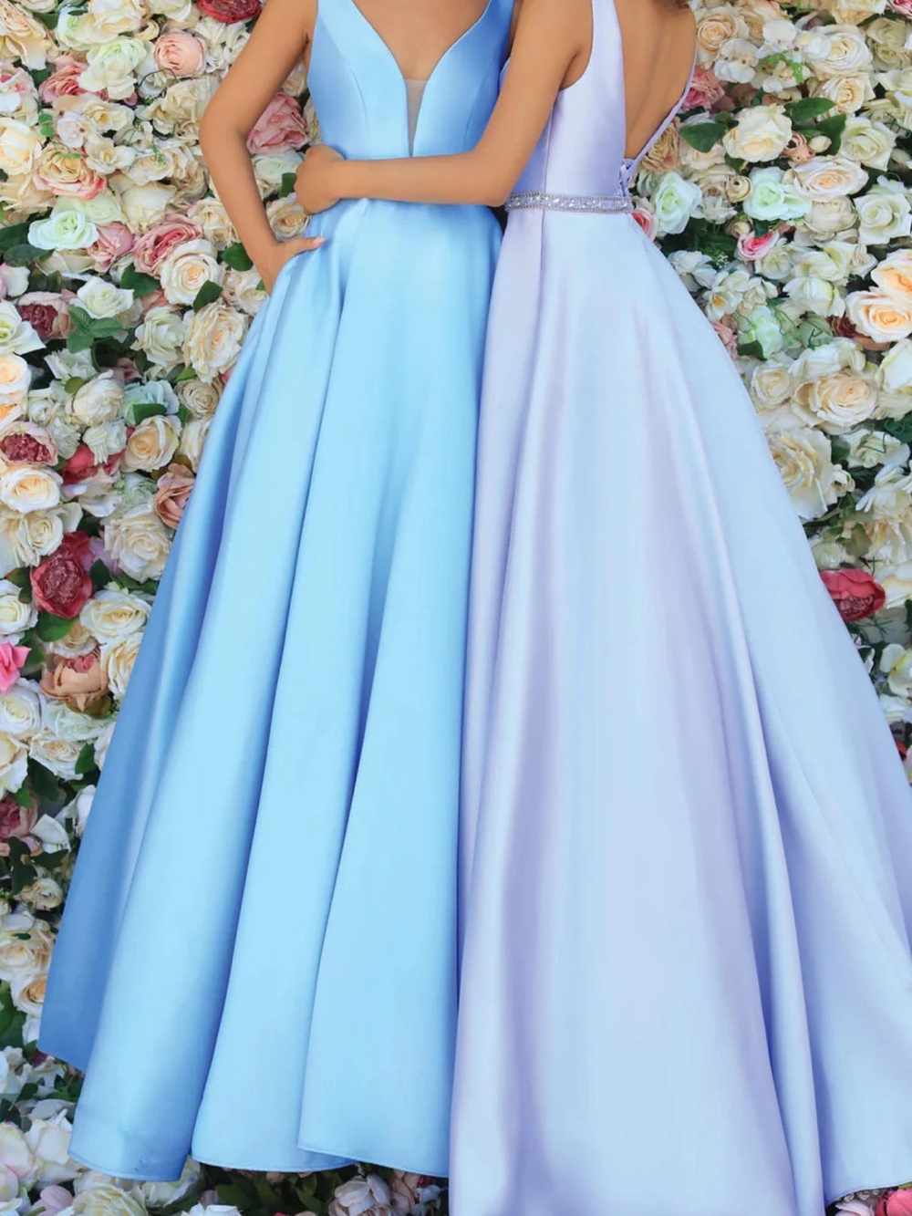 Elegant Powder Blue Satin V-Neck Prom Dress